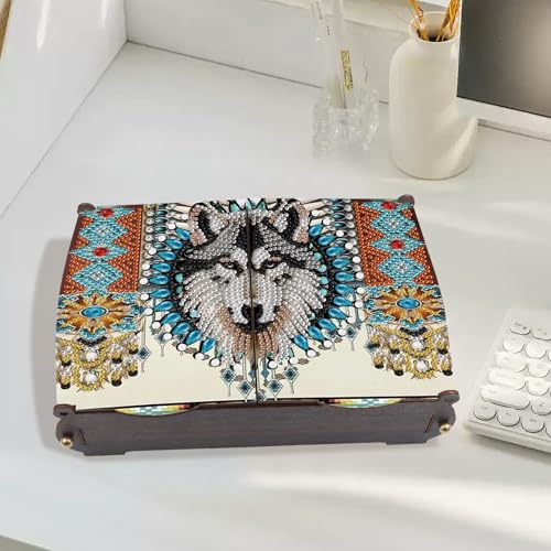 Diamond Painting Kit Storage Box, Bold Wolf Head DIY Multi Functional Handicraft Storage Box, Suitable for Home Office Holiday Gifts - color: National Pride Wolfdog