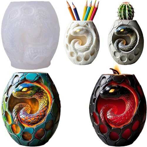 1 Pc Snake Egg Resin Silicone Jar Mold 3D Snake-Shaped Casting Storage Box Mold for Easter Halloween Crafts Gifts Home Decor Plaster Cement Concrete Candlesticks Epoxy Jewelry Trinket Tray - color: Snake Egg Resin Mold