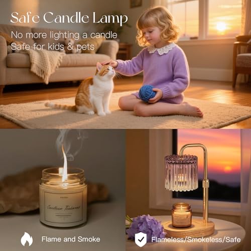 Candeldo Candle Warmer Lamp with Timer: Purple Candle Warming Lamp with 2 Bulbs Height Adjustable Wax Melt Dimmable Bedroom Decor for Women - color: Purple