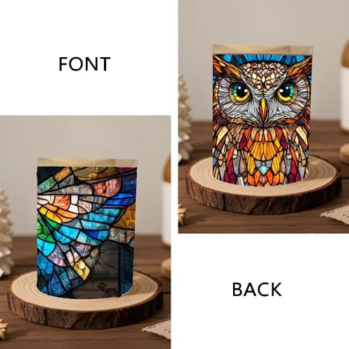 Owl Stained Glass Candle Jar Tea Light Holder, Battery Operated Tealight Candle Holders Flickering Tea Light, Vintage Glass Candlesticks Tea Light Jar Inspiration Trinket Jar Makeup Tube - color: Owl