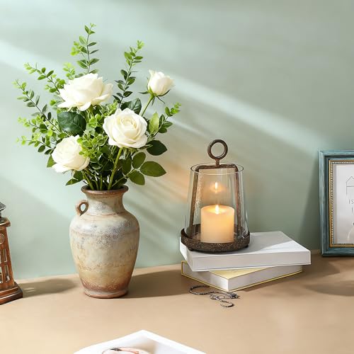 6" Modern Farmhouse Metal Hurricane Candle Holder with Handmade Sturdy Glass Sleeve in Rustic Brown for Pillar Candle & Plants, Glass Hurricane Lantern, Industrial, Minimalistic - color: Brown, size: 6"x10"