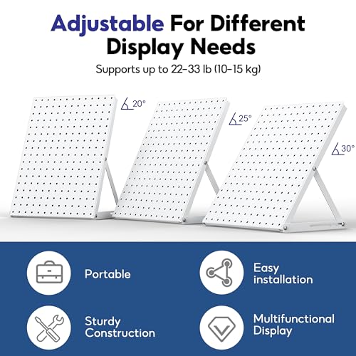 2 Pack Pegboard Display Stand, Sturdy Anti-tip Design,Small Peg Board Tabletop with 24 Hooks, Adjustable Metal Peg Board for Vendor Display, Craft Show, Jewelry Display 16''X12'' – White - color: White