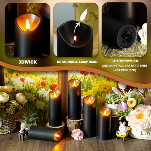 kakoya Flickering Flameless Candles, Battery Operated Plastic LED Pillar Candles with Remote Control and Timer, Set of 24 (Black) - color: Black-24pcs
