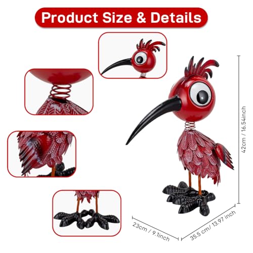 Metal Large Garden Statue,16.5" Red Bird Statues and Sculptures for Outdoor Decor,Metal Yard Art Lawn Ornaments for Patio Backyard Decoration - color: Red Bird