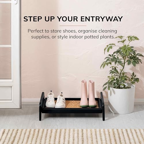 Anji Mountain Heavy Duty Waterproof Wooden Shoe Storage Mat Organizer/Boot Storage Tray Multi Use for Entryway with Coir, Tan and Khaki Insert, 1 Tier, Fits 2 Pair (26.5" Wide) - color: Tan and Khaki, size: 1 Tier, Fits 2 Pair, style: Tan and Khaki