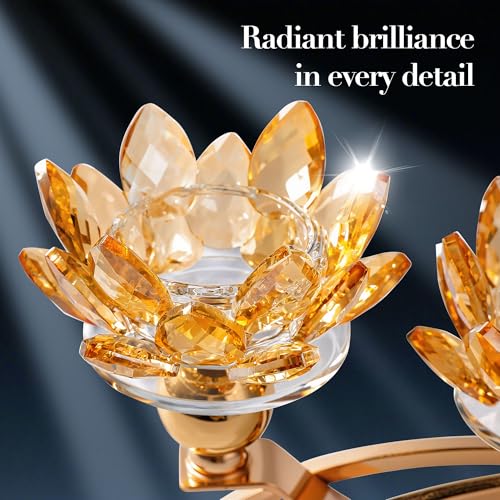 Crystal Candle Holders Lotus Candelabras Gold Arch Candlestick, Centerpiece Table, Home Hecor for Wedding, Dinning Room, Coffee Table, Kitchen, Living Room (26.7cmL, Tealight Candle) - color: Gold, size: 3-Arm