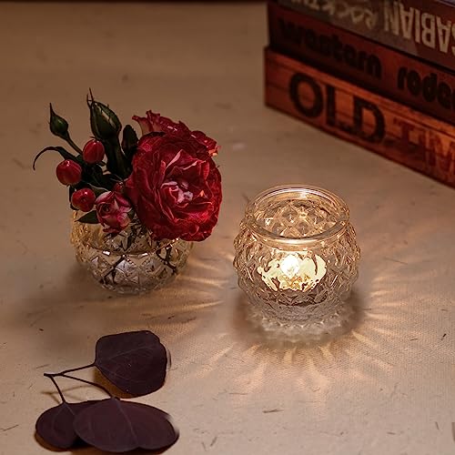 DARJEN Clear Votive Candle Holders Set of 24- Round Glass Candle Holders Bulk for Tea Light Candle, Diamond Texture Candle Votives for Wedding Centerpiece, Living Room & Home Table Decor - color: Clear