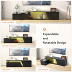 Verano Garden Extendable TV Stand with Led Lights, Wood TV Media Console with 2 Drawers & 1 Cabinet, Modern Entertainment Center Up to 90 Inch TV for Living Room Bedroom, 63" - 90.6" (Black) - color: Black
