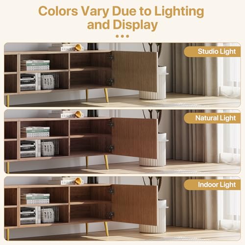 Modern 86in TV Stand for Living Room, Fluted Design Entertainment Center with Adjustable Shelves,Media TV Console Table with Storage for Bedroom,Walnut - color: Walnut