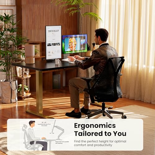 ErGear Height Adjustable Electric Standing Desk, 32 x 19 Inches Sit Stand up Desk, Memory Computer Home Office Desk, Black+Gold - color: Black+gold, size: 31.5 x 18.9 Inches