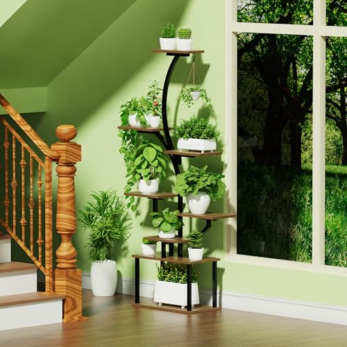 Indoor Plant Stand with LED Grow Light,8-Tier S-Shaped Corner Plant Stand,48.43 Inch Heavy,Duty Metal Indoor Plant Rack for Home, Balcony and Living Room