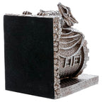 Bookends Dragon,Gothic Brown Resin Dragon Guarding Castle Pencil Cup Bookends, Office Desk Book Ends with Decorative Fantasy Dragons and Stone Tower Pen Holders, 1 Pair - color: Brown
