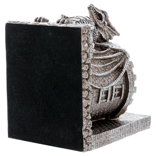 Bookends Dragon,Gothic Brown Resin Dragon Guarding Castle Pencil Cup Bookends, Office Desk Book Ends with Decorative Fantasy Dragons and Stone Tower Pen Holders, 1 Pair - color: Brown