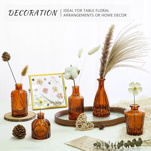 SUPMIND Glass Bud Vase Set of 5, Amber Small Flower Vases for Centerpieces in Bulk, Mini Vintage Vase for Rustic Wedding, Home,Table Decoration - color: Amber, size: 5Pcs