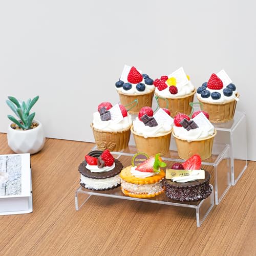 Yieach Large Clear Acrylic Risers Display Stands,3 Pcs Rectangular Display Risers for Funko Pop,Figures,Food,Showcase Collectibles Display Shelf,Retail Desktop Risers Display Stand and Decoration