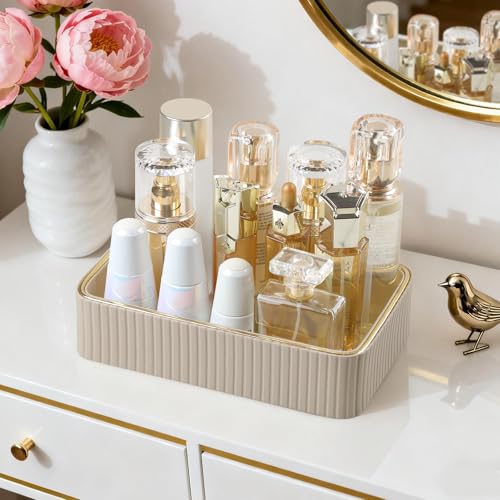 Desk Organizer Tray, PU Leather Nightstand Organizer Perfume Valet Tray for Men Women, Decorative Vanity Trays Trinket Dish Key Bowl for Entryway Table (Beige, Small) - color: Beige, size: 9.5" x 6" x 2.2"