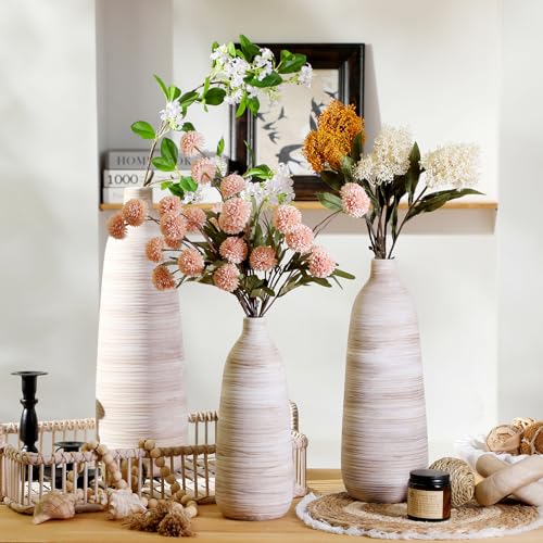 ALMA 2025 Updated 11 in Tall White Beige Vase for Boho Home Decor, Thin Ceramic Vase for Single Rose, Pampas Grass, Decorative Rustic Vase for Flowers, Dining Table Centerpieces,Table Top Decoration - color: Skinny-white-11"