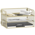 DALTACK 3 Tier Paper Organizer with Handle, Mesh Metal Desk Organizer with Sliding Paper Trays for Letter/A4 Paper, Mail, Bills & Folders, Yellow - color: Golden Yellow
