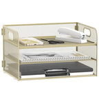 DALTACK 3 Tier Paper Organizer with Handle, Mesh Metal Desk Organizer with Sliding Paper Trays for Letter/A4 Paper, Mail, Bills & Folders, Yellow - color: Golden Yellow