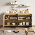 BVIUNTWO Fluted TV Stand for TVs up to 70", Modern TV Console with Storage Cabinet, Entertainment Center with Adjustable Shelves & 4 Doors for Living Room, Natural Oak