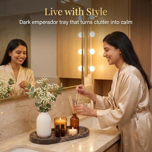 Dark Emperador Marble Vanity Tray for Bathroom Counter, 10"x5" Decorative Tray for Perfume, Candles, Stone Jewelry Dish Tray - color: Dark Emperador