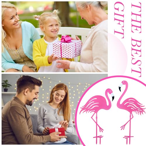 Riakrum 4 Pcs Flamingos Outdoor Yard Decor Pink Metal Flamingos for Yard Garden Large Bird Statue Ornaments for Lawn, Patio Outside Art Decor - style: Flamingo