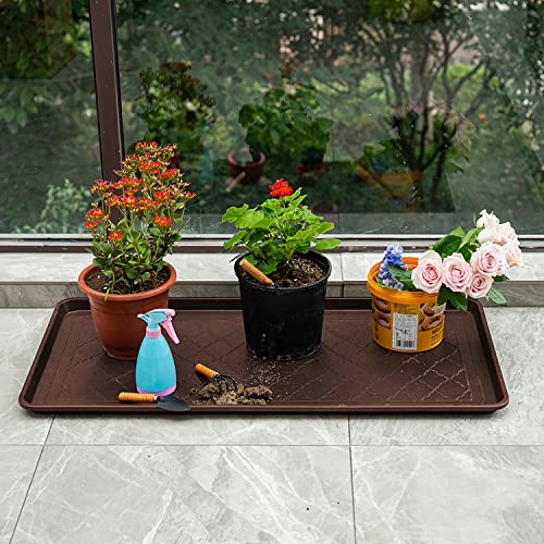 All Weather Boot Tray, Extra Large Size Water Resistant Plastic, Multi-Purpose for Shoes, Pet Feeding Trays, Mudroom Entryway, Garage, Indoor or Outdoor – Extra Large, 40”x20”(Brown) - style: Brown