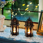 NUPTIO 6 Pcs Hanging Candle Holder Lantern Centerpiece Table/Hanging Glass Hexagon Moroccan Candle Lantern Holders, Black - color: Black, size: 6 Pcs Small Size