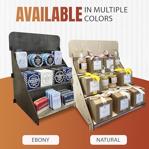 Wooden Portable Retail Table Display Stand Countertop 3 Step Riser Craft Shows, Farmers Markets Tradeshows |No Hardware Assembly Flat Pack Soap Display CBD Jewelry Spices Cups Tumblers Coasters