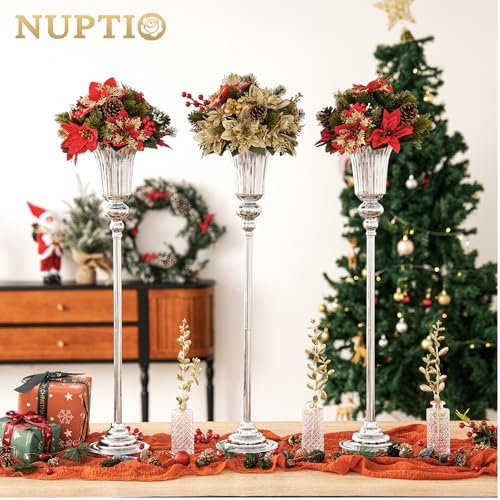 NUPTIO Centerpiece Vase Tall Wedding: 2 Pcs 30.5" Silver Flower Stand for Table Metal Trumpet Vase for Party Decorations - color: Silver, size: 2 x l