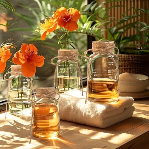 Vintage Glass Vases for Flowers, Set of 6 Clear Vases for Farmhouse Wedding Centerpiece Cylinder Bottle for Reception Table Decor Housewarming Birthday Floral Arrangements (S+M+L) - color: Clear, size: Large+Medium+Small-6Pcs