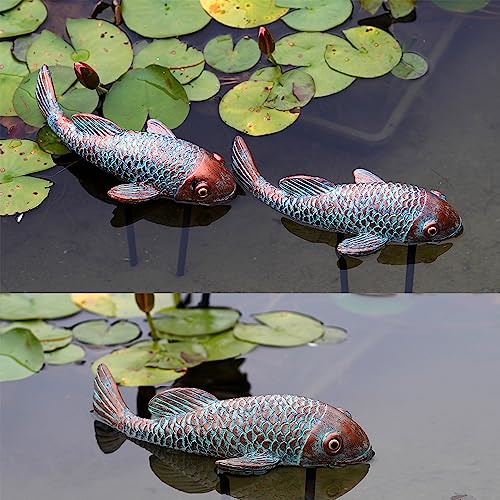 Set of 2 Antique Koi Fish Statue, Outdoor Garden Sculpture for Patio, Backyard, Pond, and Home Decor - color: Bronze