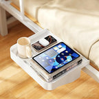 Bedside Caddy for Dorm Bed - Clip On Nightstand with Cup Holder, Floating Bed Side Table Tray Storage,College Dorm Room and Kids Room Essentials,Blending Decor and Storage （White）