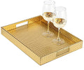 HofferRuffer Rectangle Serving Tray with Hole Handles for Coffee Table, Breakfast, Tea, Food, Butler - Countertop, Kitchen, Vanity Serve Tray, 16.2 x 12.2 x 2 inches, Faux Leather (Gold) - color: Gold, size: 16.2" x 12.2" x 2"