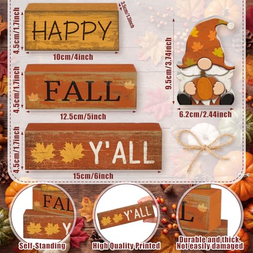 Lineshading 4 Pcs Fall Decorations for Home Wooden Gnome Block Sign Thanksgiving Tiered Tray Decor Thanksgiving Centerpiece Rustic Fall Table Decor for Autumn Harvest Party Home Kitchen Decorations - style: Fall Gnome