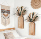 Set of 2 Boho Wall Vases with Pampas Grass & Eucalyptus -Wooden Wall Planters Modern Farmhouse Decor Art for Living Room, Entryway or Bathroom - style: Wall Decor-Wooden