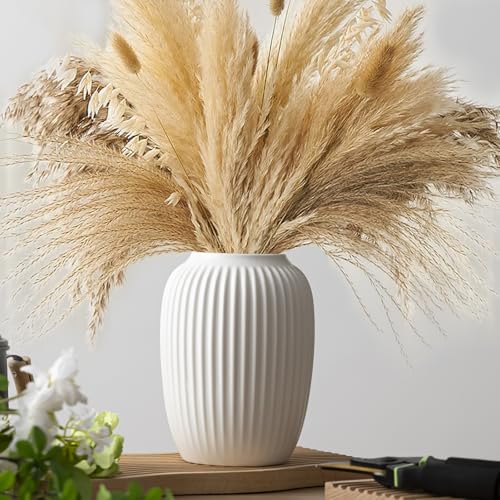 White Ceramic Vase for Modern Home Decor, Minimalistic Nordic Boho Matte Vase for Decorating Farmhouse Central Location, Perfect for Wedding Table Living Room Office Bedroom Kitchen Gift - color: White-b, size: Small