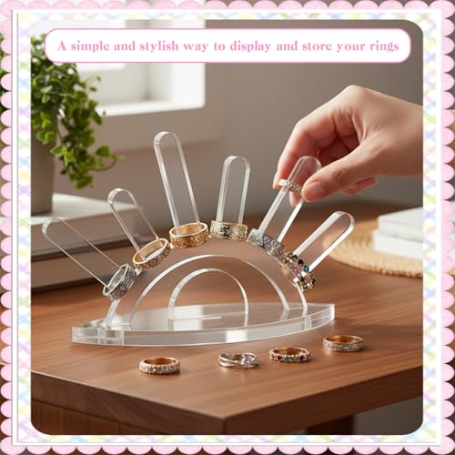 Acrylic Ring Holder, 6 Rod Ring Display Clear Rings Display Stand, Jewelry Organizer for Women Multiple Rings Storage