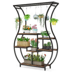 Tribesigns 6-Tier Plant Stand, 70.9 Inch Tall Plant Shelf with 10 Hanging Hooks, Vase Shape Ladder Plant Stand, Multi-Purpose Plant Display Rack for Indoor, Balcony, Living Room, Brown and Black