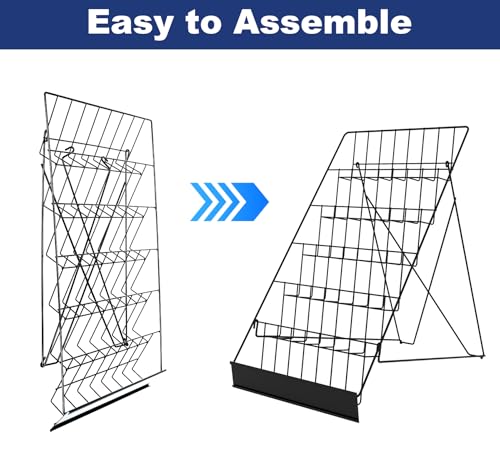 6 Tier Wire Countertop Racks,18" Wide Metal Book Display Rack Magazine Rack with Sign Channel,Foldable Retail Vendor Booth Display Stand for Greeting Card,Brochure,Art Print,CD,Craft,Comic