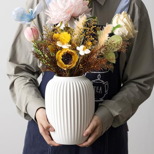 White Ceramic Vase for Modern Home Decor, Minimalistic Nordic Boho Matte Vase for Decorating Farmhouse Central Location, Perfect for Wedding Table Living Room Office Bedroom Kitchen Gift - color: White-b, size: Small