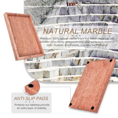 Natural Marble Tray, Stone Tray for Bedroom/Bathroom/Kitchen/Vanity Countertop, Jewelry Tray for Rings Earrings Necklace Bracelet Watch, Room Decor Aesthetic - color: Red Travertine, size: 11.8" x 7.9" x 1.2"