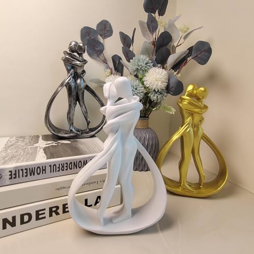 Couple Sculptures for Home Decor, Anniversary Statue Gifts, Hugging Couple Figurines, Modern Romantic Sculptures for Living Room, Bedroom, Office Decor (White) - color: 1-white