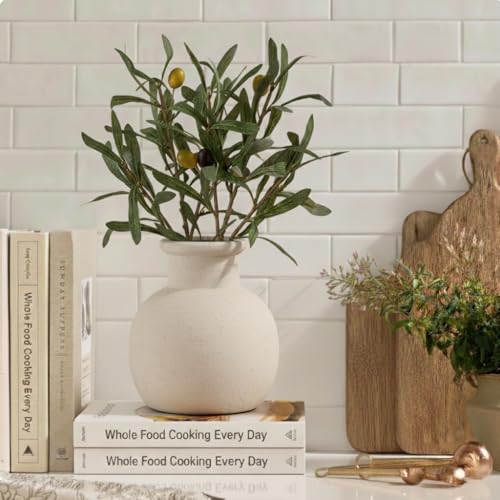 SIDUCAL Ceramic Rustic Farmhouse Vase | 6 Inch Pottery Decorative Boho Flower Vase for Home Decor, Table, Living Room, Bathroom Decoration, Shelf Decor, Mantel, Wedding, White - color: 18795-white
