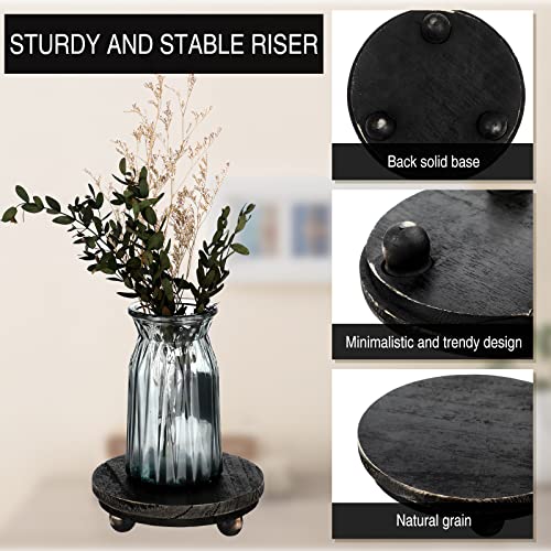 Amyhill 3 Pcs 8/6/4 Inch Wooden Risers for Display Wood Pedestal Stand Mini Tray Stand Round Wooden Pedestal Holder Rustic Riser for Decor Tiered Tray Decor Home Kitchen(Black) - color: Black, size: 8/6/4 Inch