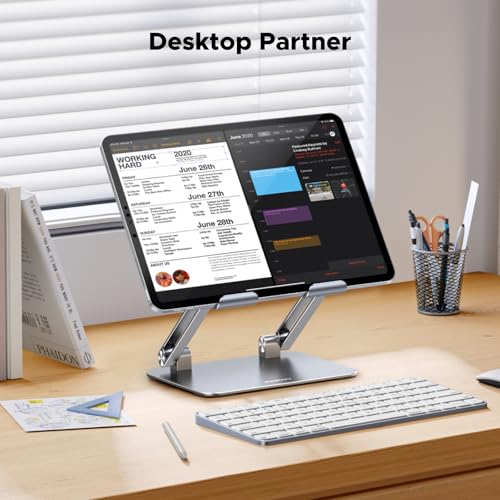 UGREEN Tablet Stand Holder for Desk Dual Rod Support Aluminum Tablet Holder Adjustable Multi-Angle Home Office Accessories Compatible with iPad Pro 13 12 11 10.5 Air Mini 5 4 3 2 Phone E-Reader Silver - color: Silver