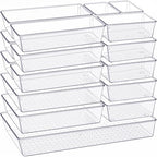 Criusia Drawer Organizer, 18 Pack Large Clear Plastic Kitchen Drawer Organizers Set, 6 Size Versatile Bathroom and Vanity Drawer Organizer Trays, Storage Bins for Makeup, Bedroom, Kitchen Utensils - size: 18PACK