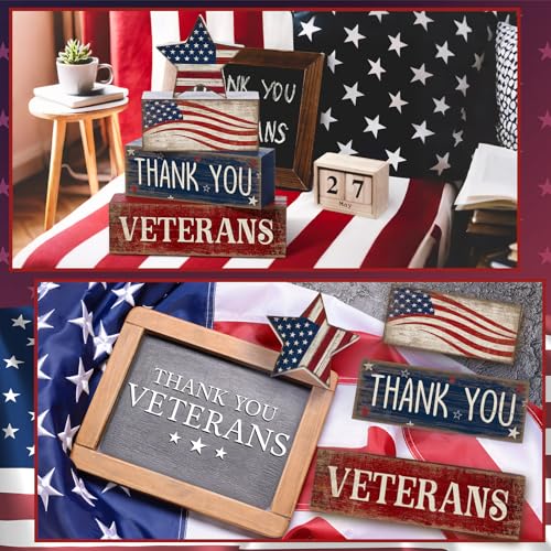 CroBlissful 4 Pcs Memorial Day Decorations Patriotic 4th of July Tabletop Decorations Red White Blue Table Centerpieces Star Sign for Office Tiered Tray Home Shelf 250th Anniversary - style: Star