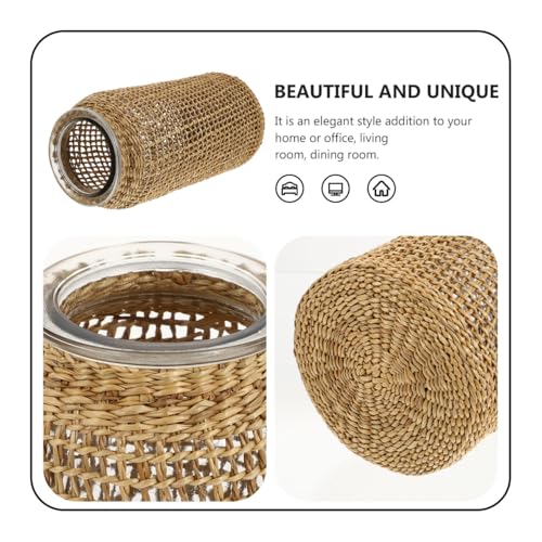 DOITOOL Boho Glass Vase with Rattan Cover, Rustic Farmhouse Vase Round Decorative Flower Container Flower Bud Container for Floral Arrangements Table Centerpiece, 4.3 x 4.3 x 9.8 inch