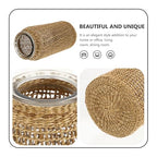 DOITOOL Boho Glass Vase with Rattan Cover, Rustic Farmhouse Vase Round Decorative Flower Container Flower Bud Container for Floral Arrangements Table Centerpiece, 4.3 x 4.3 x 9.8 inch